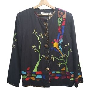 Draper's & Damon's Blazer Jacket Vintage 90s Embroidered Giraffe Art Size M
